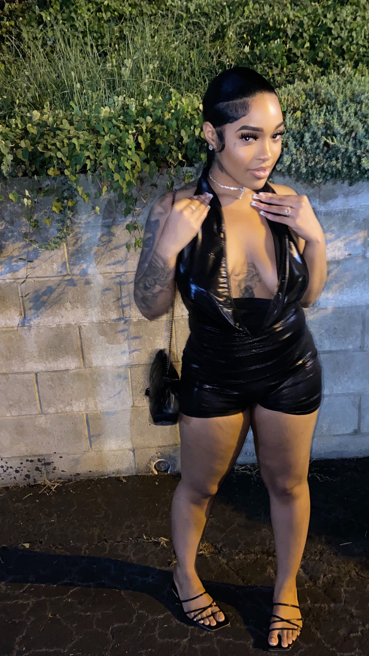 BLACK FAUX ROMPER