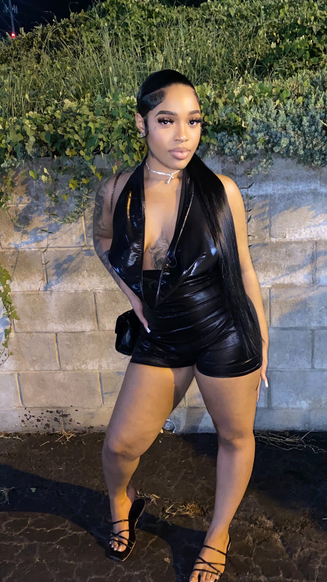 BLACK FAUX ROMPER